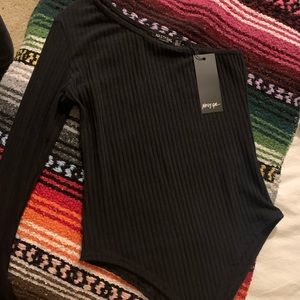 One shoulder black body suit top